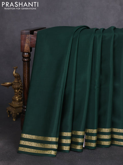 Pure mysore silk saree bottle green with plain body and zari woven border