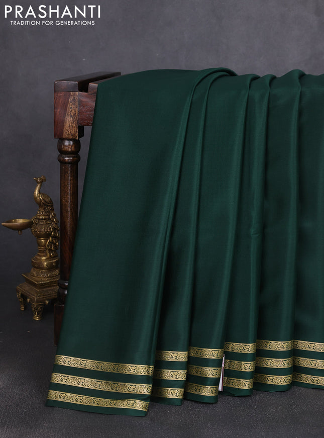 Pure mysore silk saree bottle green with plain body and zari woven border