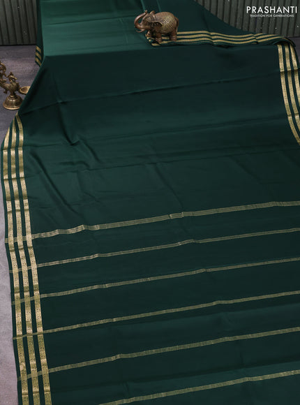 Pure mysore silk saree bottle green with plain body and zari woven border