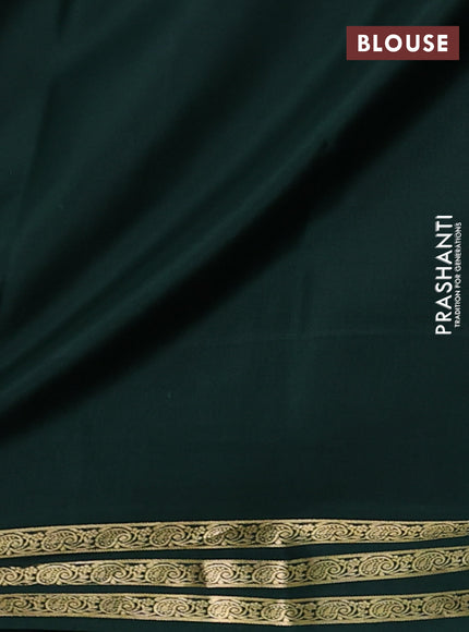 Pure mysore silk saree bottle green with plain body and zari woven border
