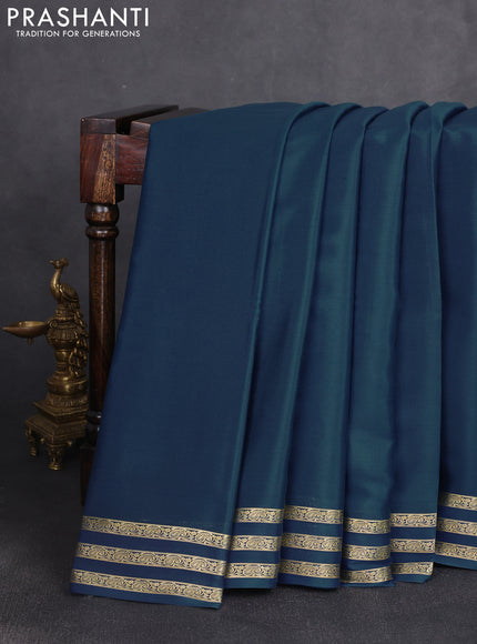 Pure mysore silk saree peacock blue with plain body and zari woven border