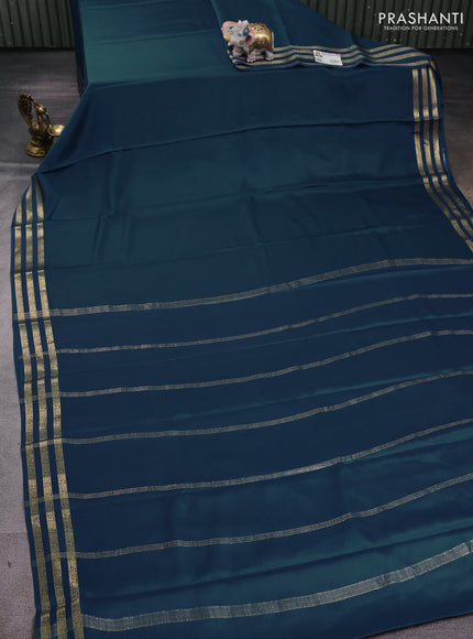 Pure mysore silk saree peacock blue with plain body and zari woven border