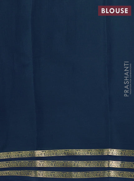 Pure mysore silk saree peacock blue with plain body and zari woven border