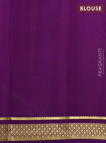 Pure mysore silk saree cream and purple with plain body and zari woven border