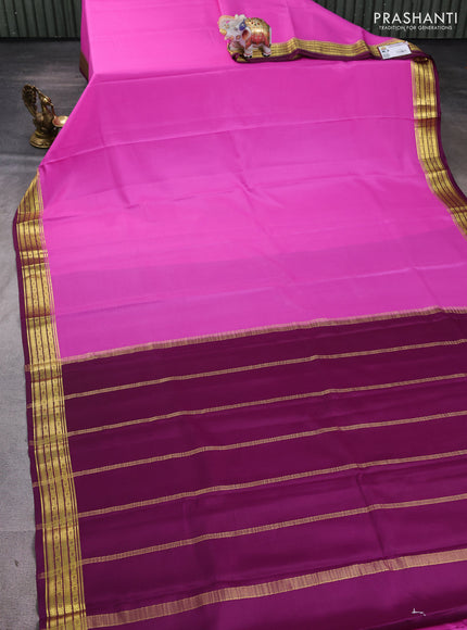 Pure mysore silk saree pink and purple with plain body and zari woven border