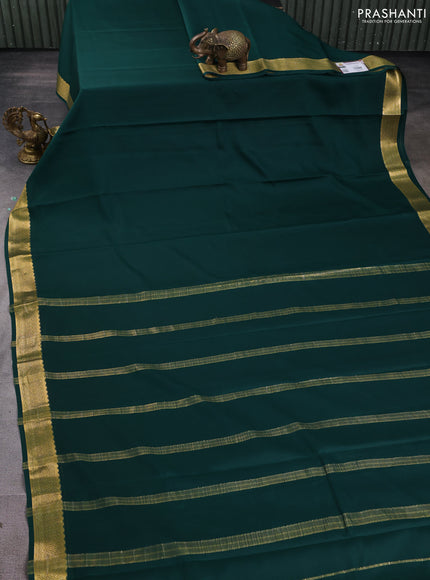 Pure mysore silk saree bottle green with plain body and zari woven border