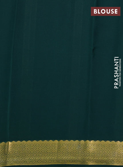 Pure mysore silk saree bottle green with plain body and zari woven border