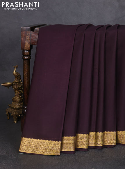 Pure mysore silk saree deep jamun shade with plain body and zari woven border