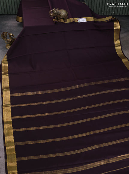 Pure mysore silk saree deep jamun shade with plain body and zari woven border
