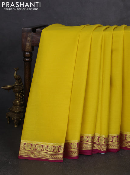 Pure mysore silk saree yellow and pink with plain body and zari woven border