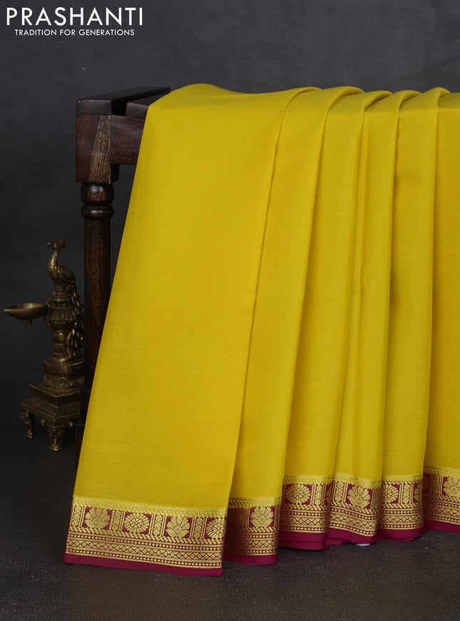 Pure mysore silk saree yellow and pink with plain body and zari woven border