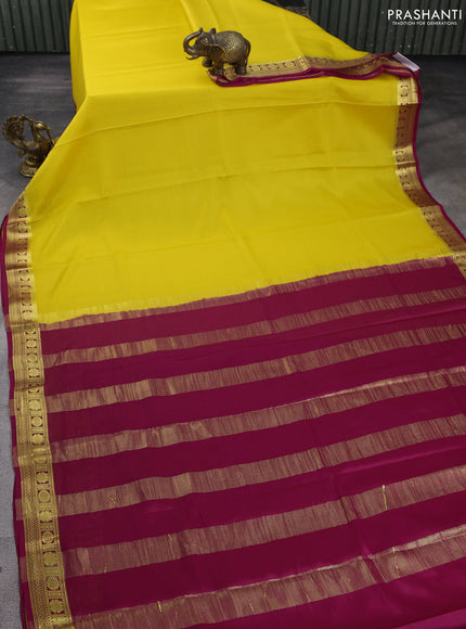 Pure mysore silk saree yellow and pink with plain body and zari woven border