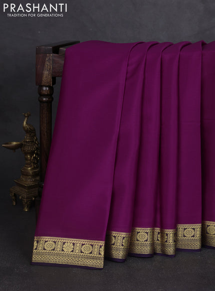 Pure mysore silk saree wine shade and deep purple with plain body and zari woven border