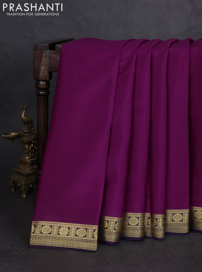 Pure mysore silk saree wine shade and deep purple with plain body and zari woven border