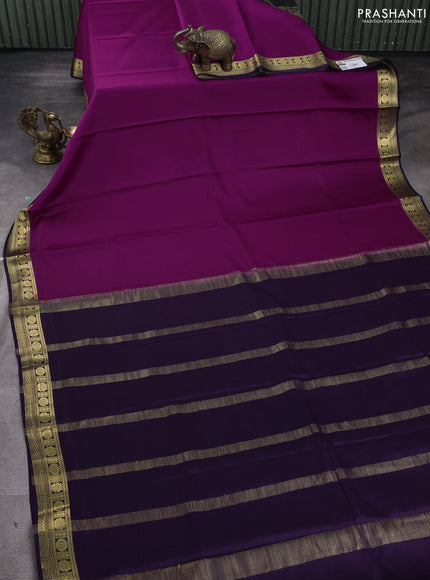 Pure mysore silk saree wine shade and deep purple with plain body and zari woven border