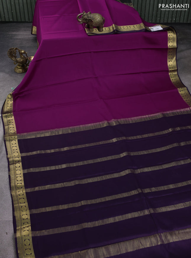 Pure mysore silk saree wine shade and deep purple with plain body and zari woven border
