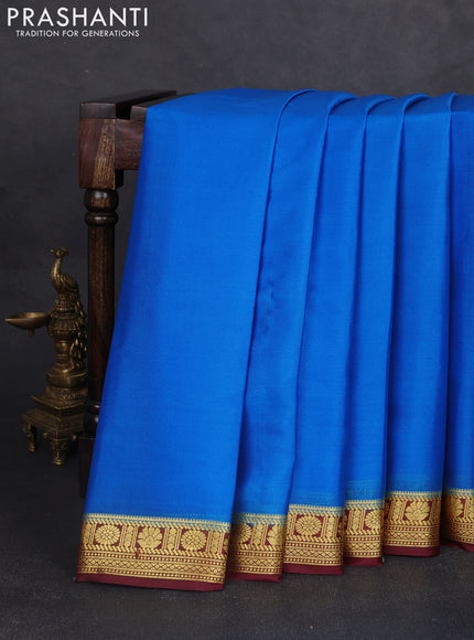 Pure mysore silk saree cs blue and maroon with plain body and zari woven border