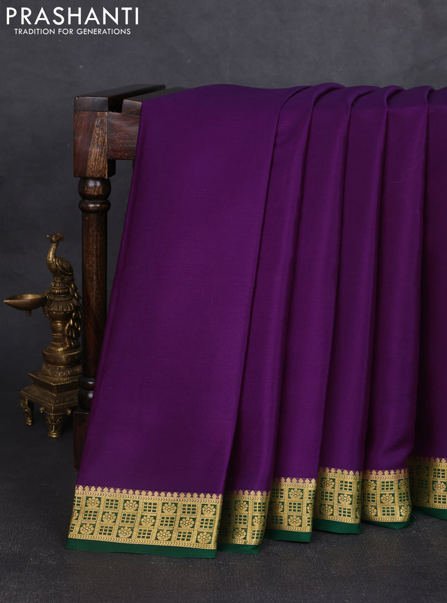 Pure mysore silk saree purple and green with plain body and zari woven border
