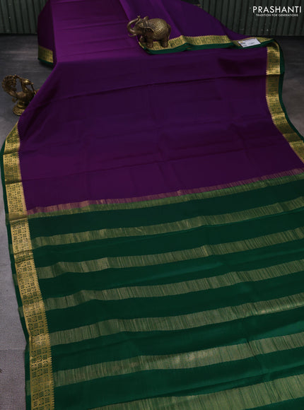 Pure mysore silk saree purple and green with plain body and zari woven border