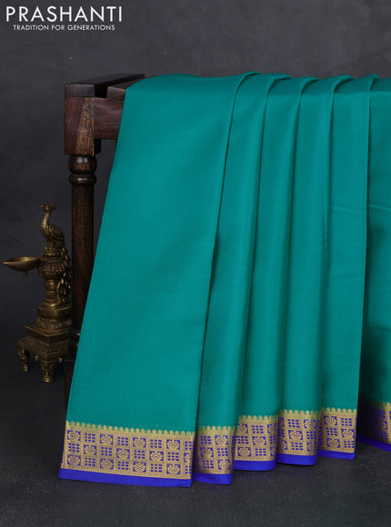 Pure mysore silk saree teal green and royal blue with plain body and zari woven border