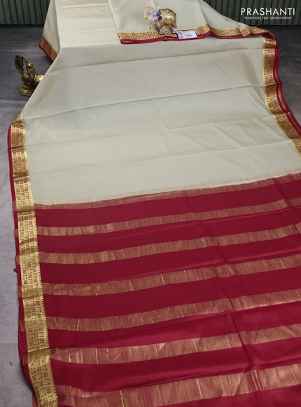 Pure mysore silk saree pastel green shade and red with plain body and zari woven border