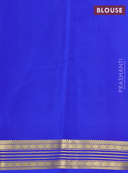 Pure mysore silk saree orange and royal blue with plain body and zari woven border