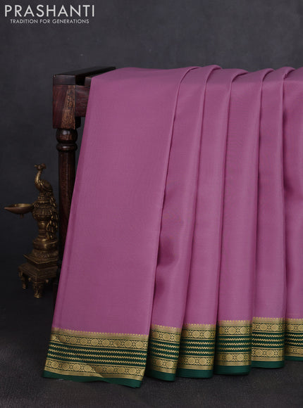 Pure mysore silk saree mauve pink and green with plain body and zari woven border