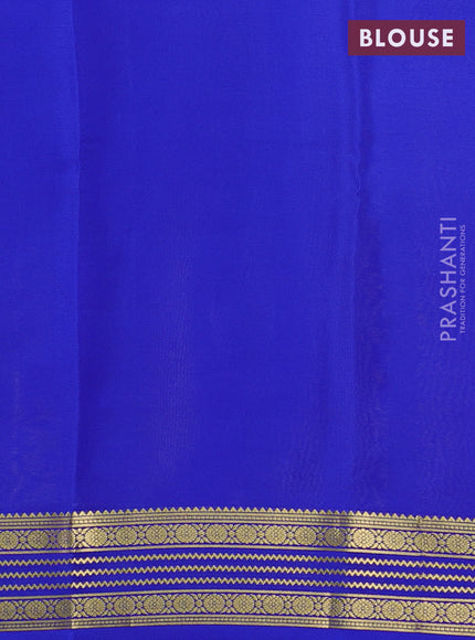 Pure mysore silk saree lime yellow and royal blue with plain body and zari woven border