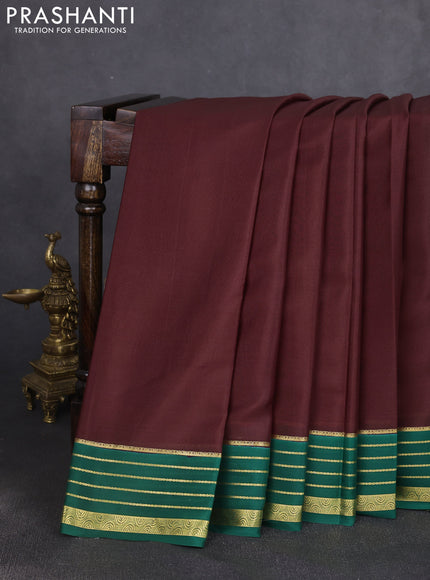 Pure mysore silk saree coffee brown and green with plain body and zari woven border