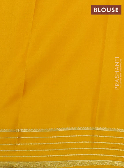 Pure mysore silk saree light pink and mango yellow with plain body and zari woven border