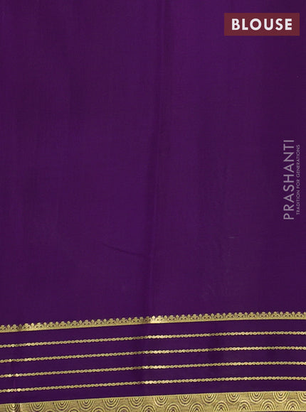 Pure mysore silk saree pista green and purple with plain body and zari woven border