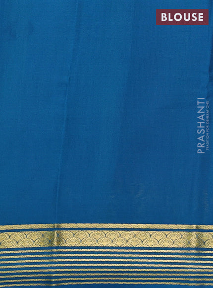 Pure mysore silk saree dark pink and cs blue with plain body and zari woven border