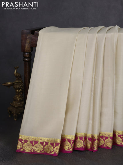 Pure mysore silk saree cream and pink with plain body and zari woven border