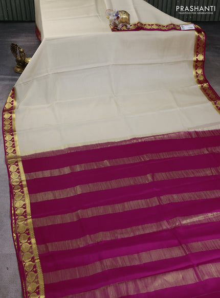 Pure mysore silk saree cream and pink with plain body and zari woven border