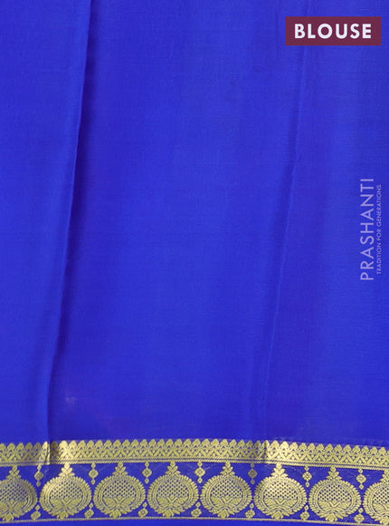 Pure mysore silk saree orange and blue with plain body and zari woven border
