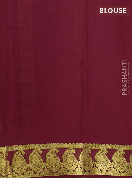 Pure mysore silk saree dark green and deep maroon with plain body and paisley zari woven border