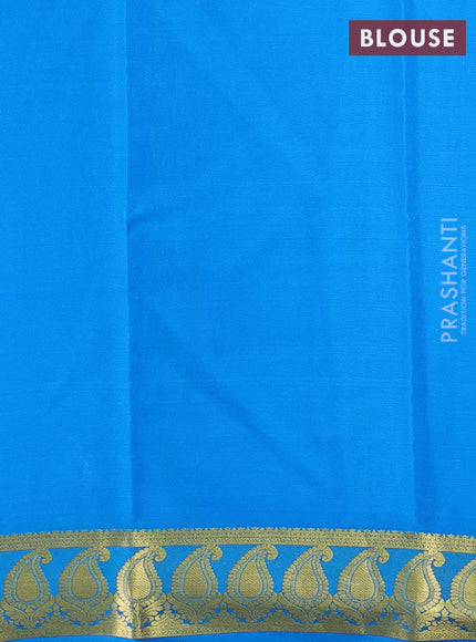 Pure mysore silk saree orange and cs blue with plain body and paisley zari woven border