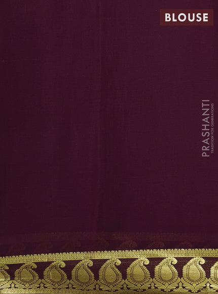 Pure mysore silk saree wine shade with plain body and paisley zari woven border