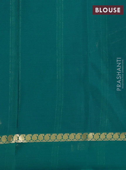 Pure mysore silk saree purple and teal green with allover zari checks & buttas and zari woven simple border