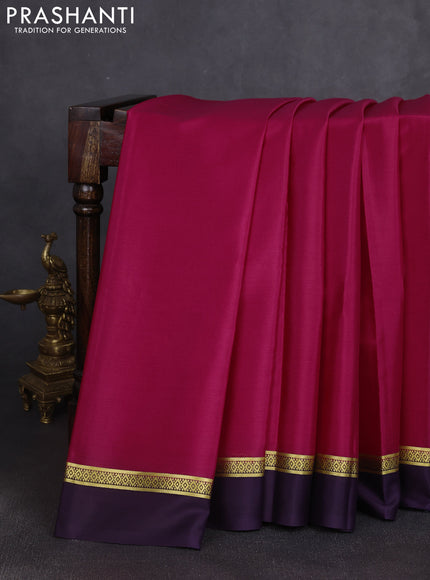Pure mysore silk saree pink and deep violet with plain body and zari woven simple border