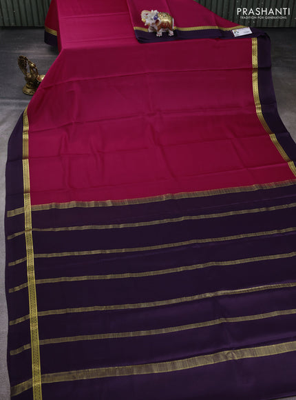 Pure mysore silk saree pink and deep violet with plain body and zari woven simple border