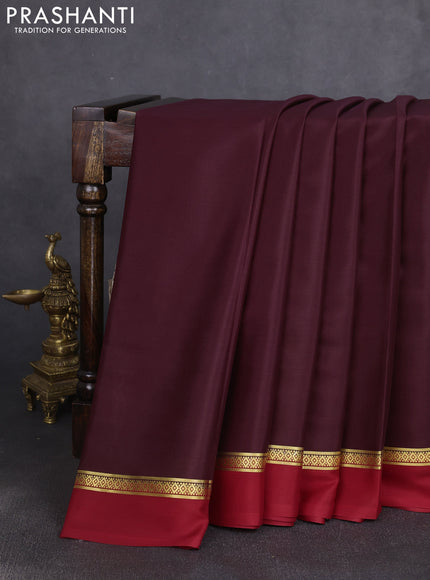 Pure mysore silk saree wine shade and maroon with plain body and zari woven simple border