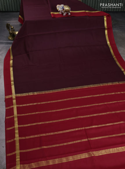 Pure mysore silk saree wine shade and maroon with plain body and zari woven simple border