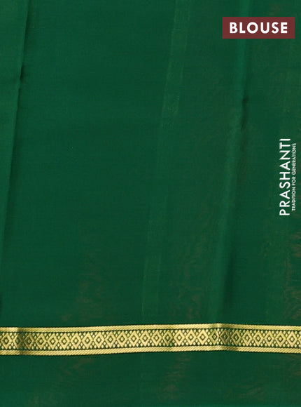 Pure mysore silk saree peach orange and green with plain body and zari woven simple border