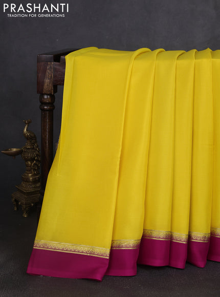 Pure mysore silk saree yellow and pink with plain body and zari woven simple border