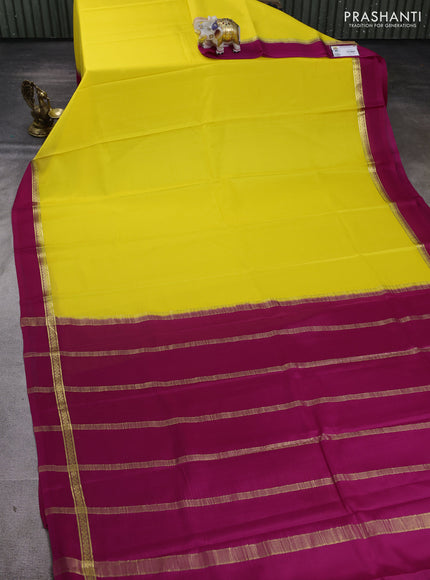 Pure mysore silk saree yellow and pink with plain body and zari woven simple border