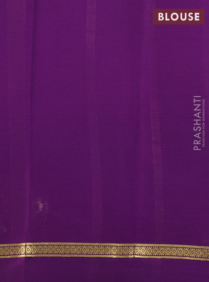 Pure mysore silk saree bottle green and purple with plain body and zari woven simple border