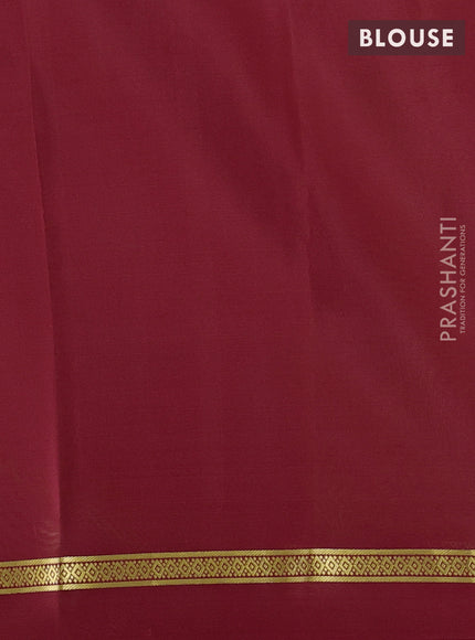 Pure mysore silk saree light green and maroon with plain body and zari woven simple border