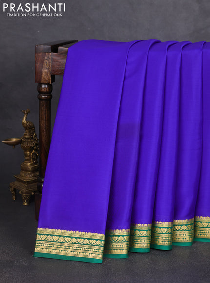 Pure mysore silk saree royal blue and green with plain body and zari woven border