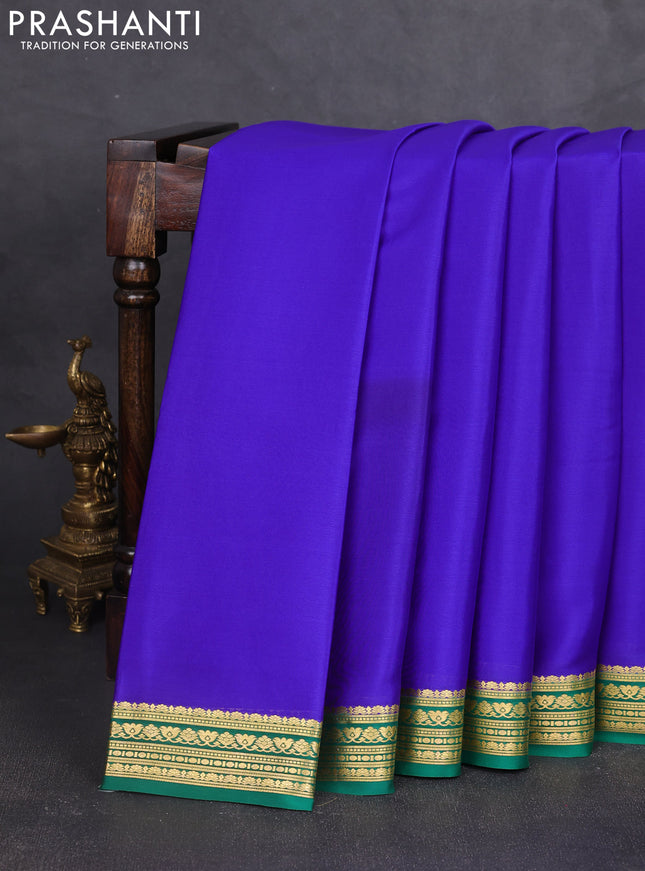 Pure mysore silk saree royal blue and green with plain body and zari woven border